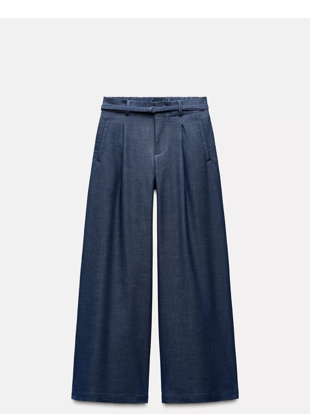 ZARA Belted Wide Leg Faux Denim Pants Blue Medium EUC